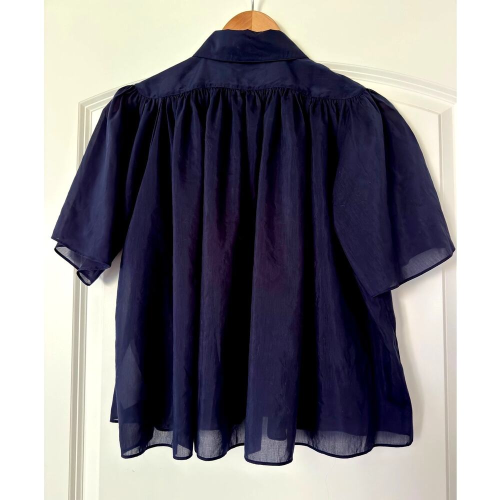 Quince Cotton-Silk Voile Short Sleeve Blouse Dark Navy Blue Size: XS - Picture 2 of 6